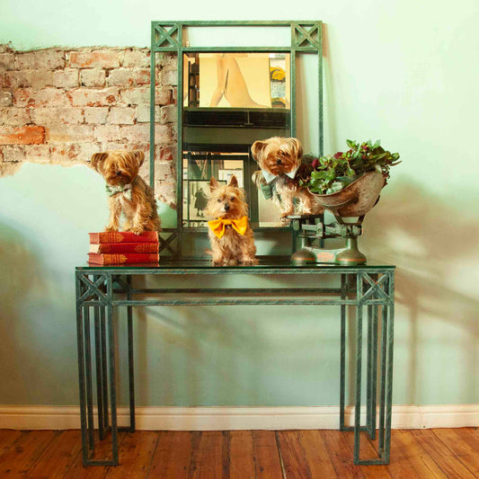 Wrought iron console table & mirror