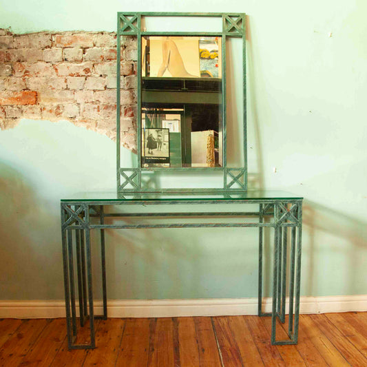 Wrought iron console table & mirror