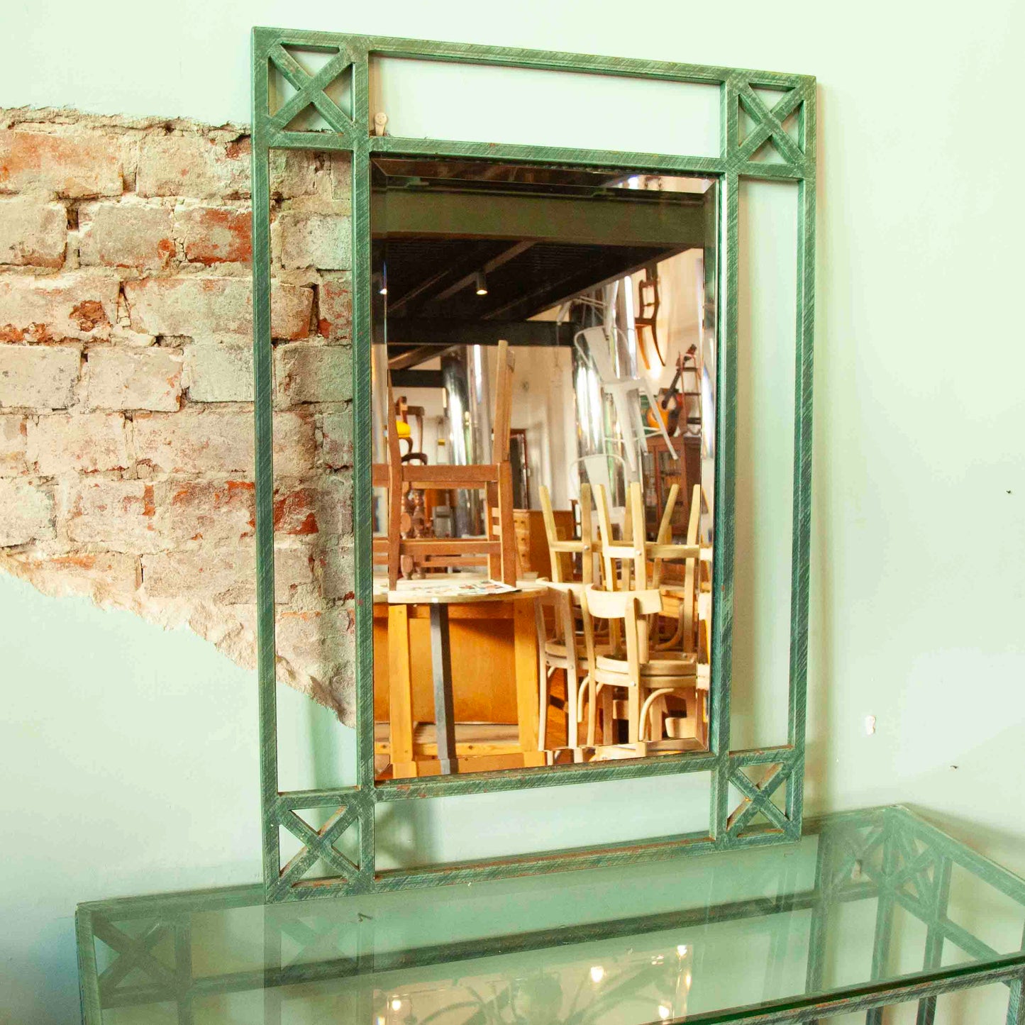 Wrought iron console table & mirror